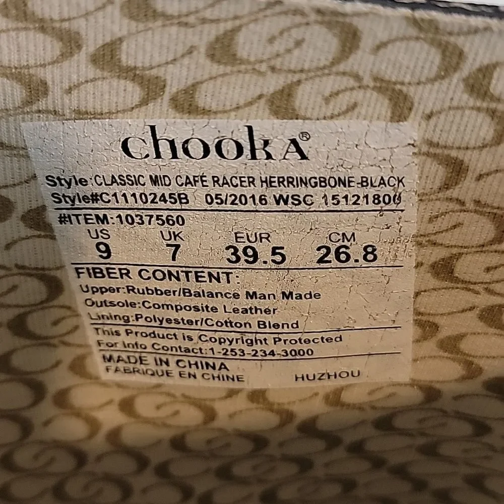 Chooka Rainboots Classic mid-calf Racer Herrinbone Black Womens Size 9